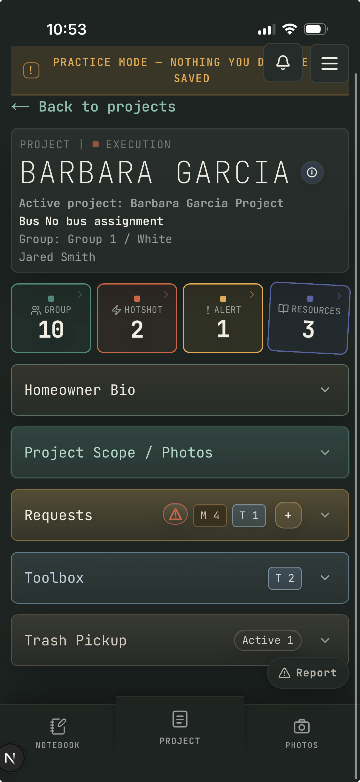 Group Leader project execution screen in Tessera